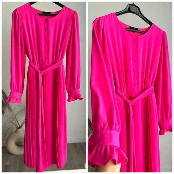 J Crew Hot Pink Pleated Midi Dress 4 - Picture 1 of 4
